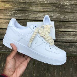 Size 10 Nike Air Force 1 '07 Triple White Low Custom Chunky Rope Lace